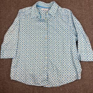 Foxcroft 100% Cotton Tailored Button Down 3/4 Sleeve Size 14W Wrinkle Free Blue